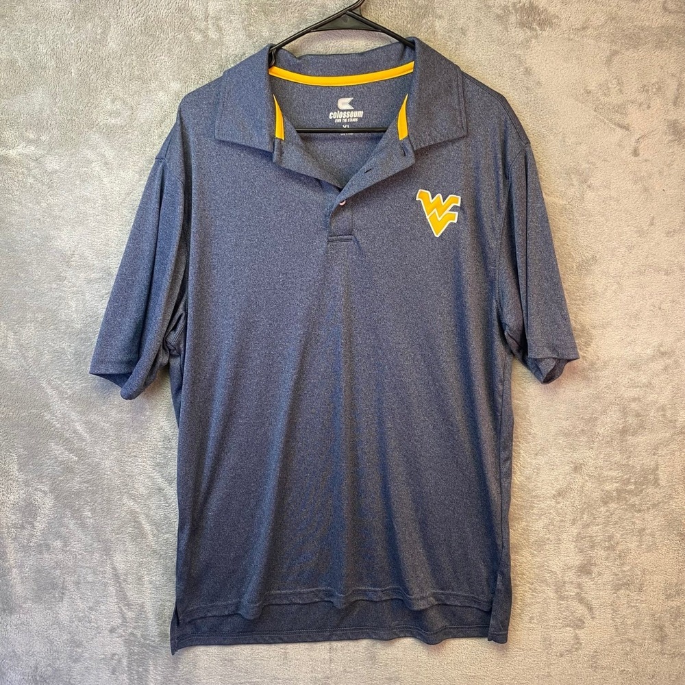 Colosseum West Virginia Mountaineers Polo Shirt‎ Mens XL Navy Blue Heather WVU